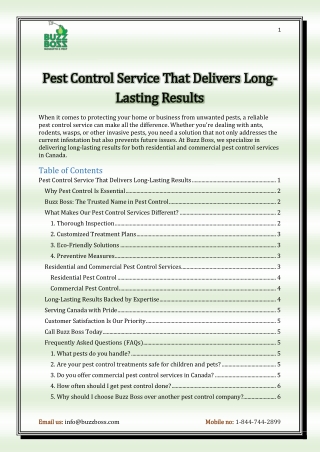 Pest Control Service That Delivers Long-Lasting Results