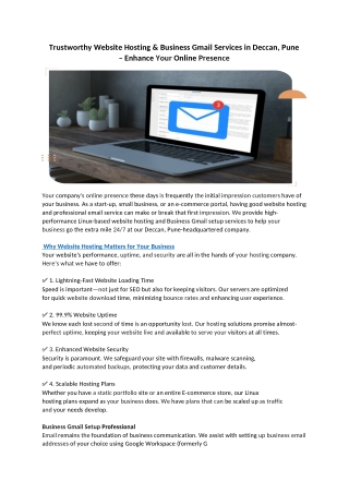 Trustworthy Website Hosting & Business Gmail Services in Deccan, Pune – Enhance Your Online Presence