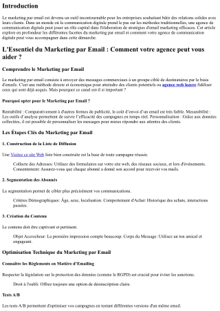 L'Essentiel du Marketing par Email : Comment votre agence peut vous aider ?