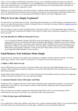 No-Code Tools for Financial Services: Empowering Small Businesses to Build Profe