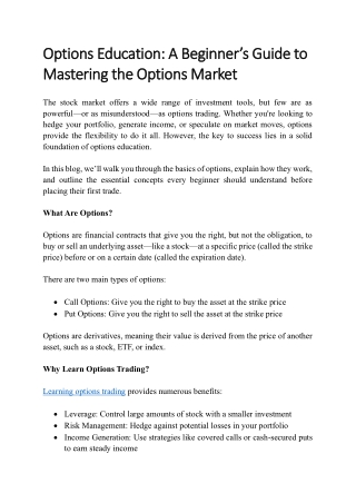 Options Education A Beginner’s Guide to Mastering the Options Market