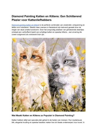 Diamond Painting Katten en Kittens_ Een Schitterend Plezier voor Kattenliefhebbers