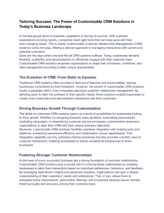 The Power of Customizable CRM Solutions in Today’s Business Landscape