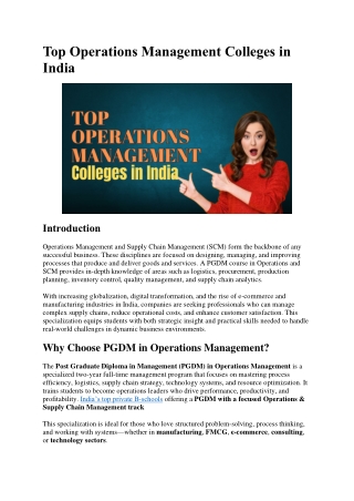 Top Operations Management Colleges in India