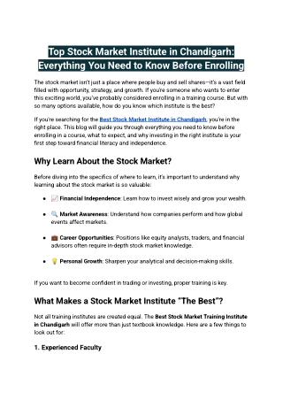 Top Stock Market Institute in Chandigarh_ Everything You Need to Know Before Enrolling