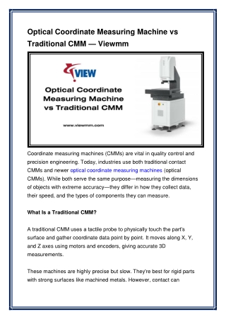 Optical Coordinate Measuring Machine vs Traditional CMM — Viewmm