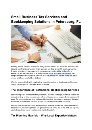 Small Business Tax Services and Bookkeeping Solutions in Petersburg, FL