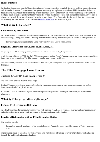 The Benefits of an FHA Streamline Refinance in Ann Arbor