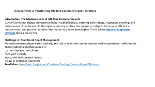 How Software is Transforming ISO Tank Container Depot Operations