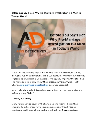 Before You Say 'I Do' Why Pre-Marriage Investigation Is a Must in Today’s World