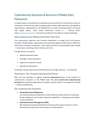 CyberSecurity Solutions & Services in Middle East Paramount