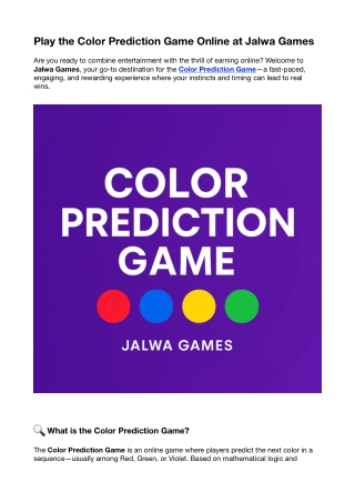 Color Prediction Game Guide – Play & Win with Jalwa Games