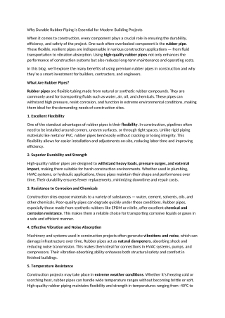 Why Durable Rubber Piping is Essential for Modern Building Projects