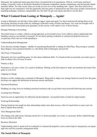 What I Learned from Losing at Monopoly ... Once more!