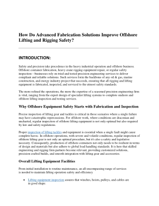 Advanced Fabrication Solutions Improve Offshore