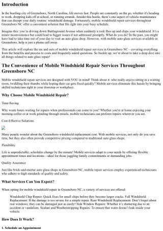 The Convenience of Mobile Windshield Repair Services Throughout Greensboro NC