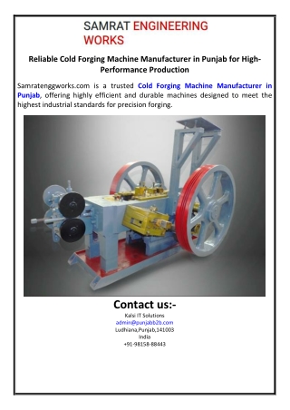 Reliable Cold Forging Machine Manufacturer in Punjab for High-Performance Produc