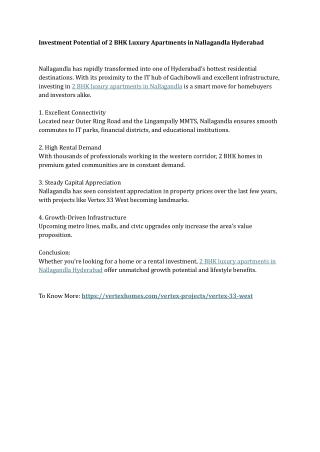 Investment Potential of 2 BHK Luxury Apartments in Nallagandla Hyderabad