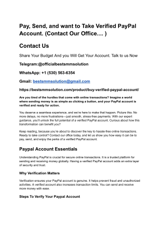 Pay, Send, and want to Take Verified PayPal Account. (Contact Our Office.... )