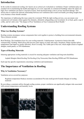 The Impact of Poor Ventilation on Your Commercial Roof Health