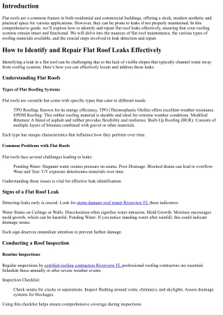 How to Identify and Repair Flat Roof Leaks Effectively