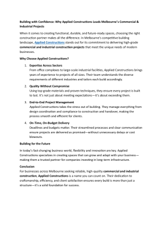 Building with Confidence: Why Applied Constructions Leads Melbourne’s Commercial