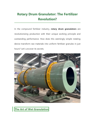 Rotary Drum Granulator: The Fertilizer Revolution?