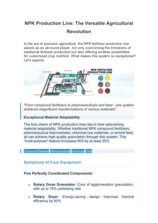 NPK Production Line: The Versatile Agricultural Revolution