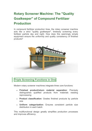 Rotary Screener Machine: The "Quality Goalkeeper" of Compound Fertilizer Product