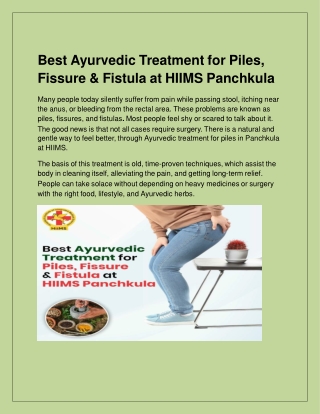 Ayurvedic Treatment for Piles, Fissure & Fistula in Panchkula at HIIMS