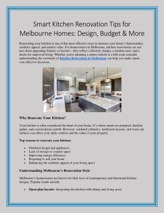 Smart Kitchen Renovation Tips for Melbourne Homes Design Budget and More