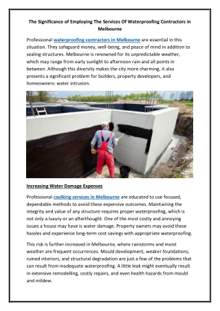 The Significance of Employing The Services Of Waterproofing Contractors in Melbourne