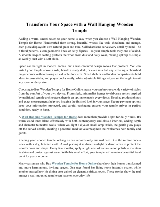 Transform Your Space with a Wall Hanging Wooden Temple