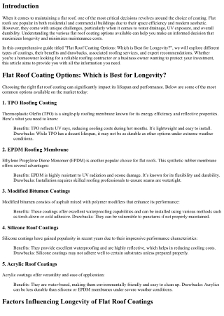 Flat Roof Coating Options: Which is Best for Longevity?