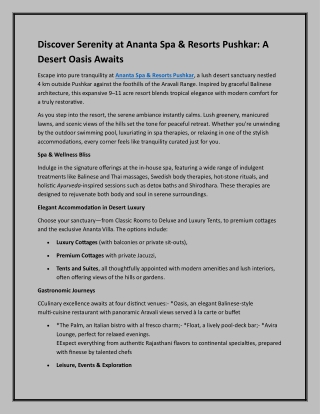 Discover Serenity at Ananta Spa