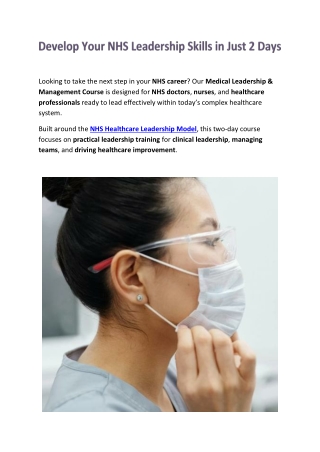 Medical Leadership & Management Course for NHS Professionals