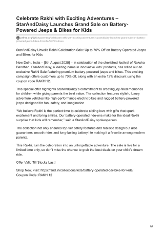 Celebrate Rakhi with Exciting Adventures – StarAndDaisy Launches Grand Sale on Battery-Powered Jeeps & Bikes for Kids