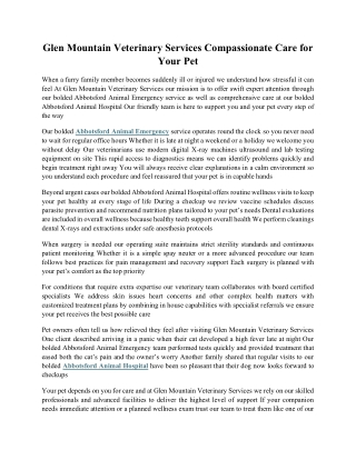 Glen Mountain Veterinary Services Compassionate Care for Your Pet