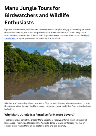 Manu Jungle Tours for Birdwatchers and Wildlife Enthusiasts