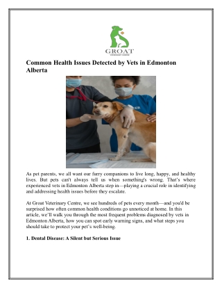Common Health Issues Detected by Vets in Edmonton Alberta