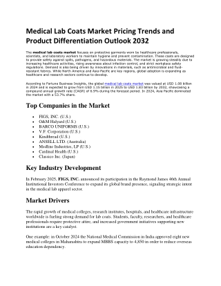 Medical Lab Coats Market Forecast for Tailored Fit and Functional Wear 2032