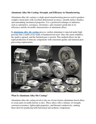 Aluminum Alloy Die Casting Strength, and Efficiency in Manufacturing