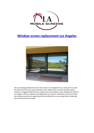 Window screen replacement Los Angeles