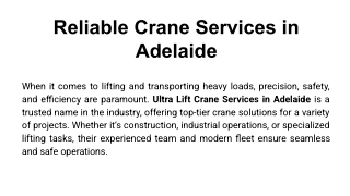 Reliable Crane Services in Adelaide