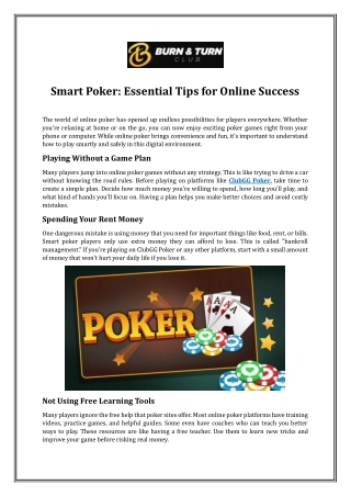 Smart Poker: Essential Tips for Online Success