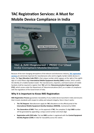 TAC Registration Services - A Must for Mobile Device Compliance in India
