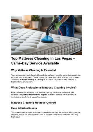 Post 5 - Top Mattress Cleaning in Las Vegas – Same-Day Service Available