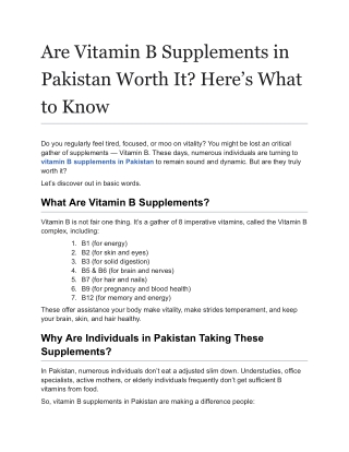 Are Vitamin B Supplements in Pakistan Worth It