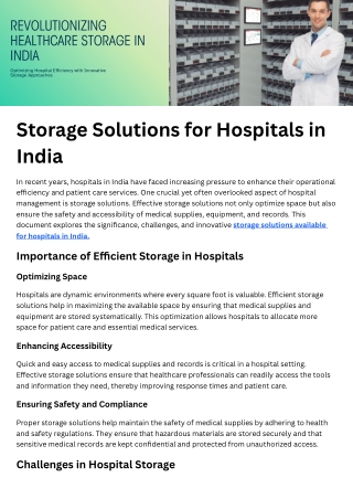 Storage Solution For Hospitals in India