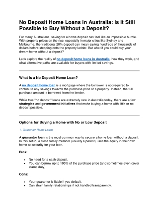 No Deposit Home Loans in Australia Is It Still Possible to Buy Without a Deposit
